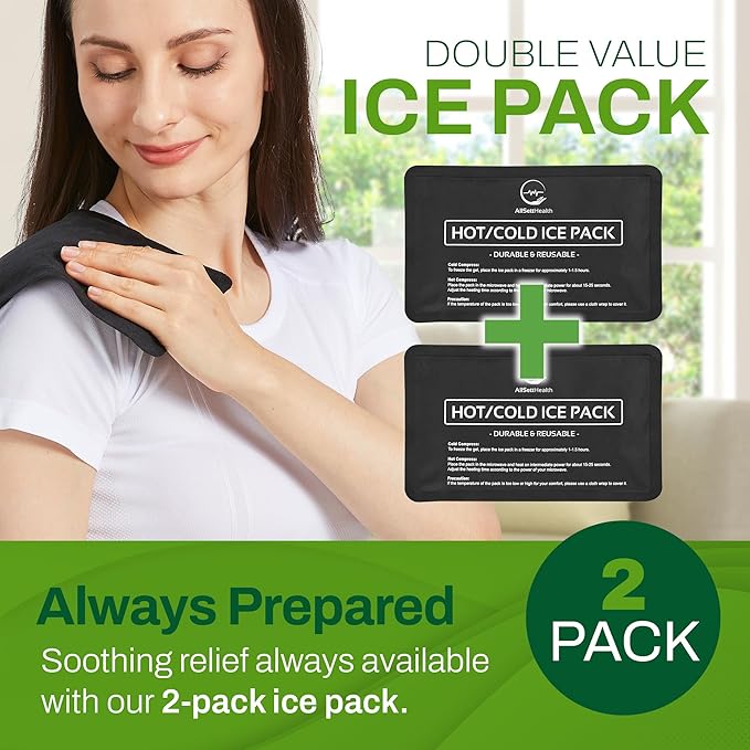 2 Pack Reusable Ice Packs for Injuries - Soft Ice Pack with Velvet Soft Fleece Fabric | Flexible Hot and Cold Gel Ice Pack Set- Cold Packs for Injuries, Knee, Back, Neck Pain - 10 x 6, Black-StrideForce Fitness