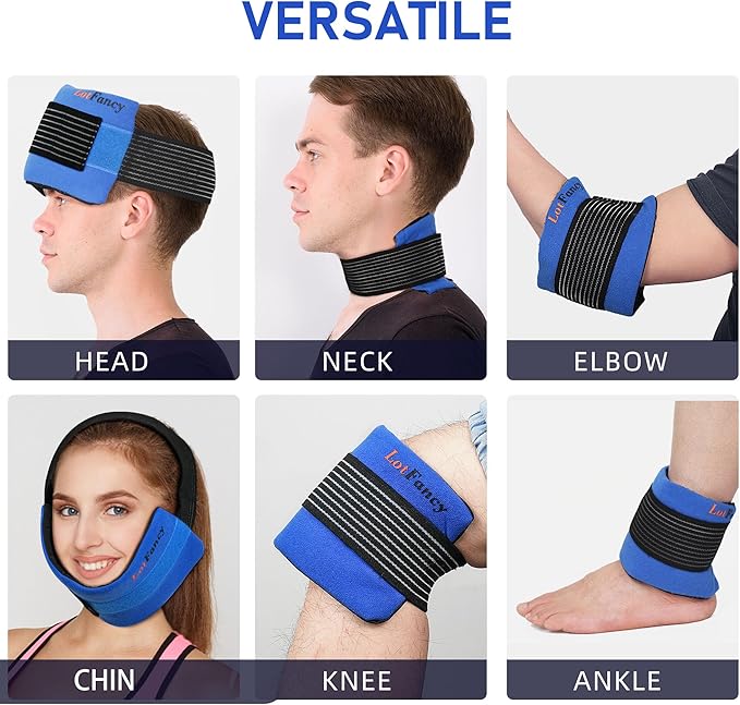 LotFancy Ice Packs for Injuries Reusable, 2 Gel Packs Wrap for Knee Head Neck Ankle Wrist Elbow Foot Legs Back Joint Pain Relief, Hot Cold Therapy for Surgery Recovery, First Aid, FSA HSA Eligible-StrideForce Fitness
