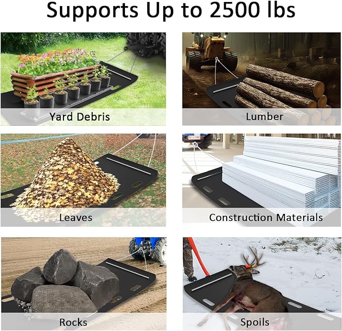 Yard Drag Sled, 1/8" Thickened HDPE, Upgraded Heavy Yard Drag Sled, Suitable for Hauling Various Heavy Items,Yard Debris,Lumber, Construction Materials-StrideForce Fitness