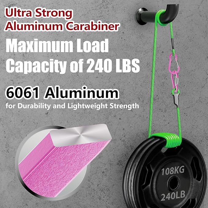 sprookber 3.2 Inch Aluminum Carabiner Clips D Ring, Caribeaner Spring Snap Hook with Keychain for Camping, Hiking, Gym & Outdoor Gear, Set of 10-StrideForce Fitness