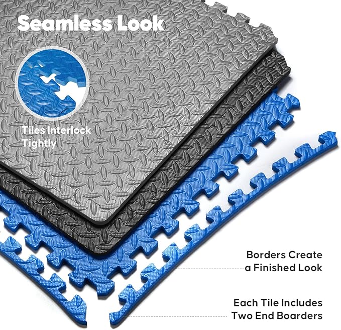 Home Gym Mat, Puzzle Exercise Mat,EVA Interlocking Foam Floor Tiles for Home Workout Equipment and Kids' Play Areas - Blue, 24 in x 24 in x ½ in - 32 Tiles (Blue, 32 Pack 128 sq ft)-StrideForce Fitness