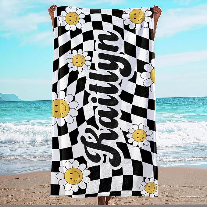 JML Personalized Beach Towel with Name, Custom Flower Beach Towel, Customized Microfiber Pool Towel, Quick Dry & Absorbent Swim Towel for Adult,Mother's Day, Birthday, Summer Holiday,Vacation-StrideForce Fitness