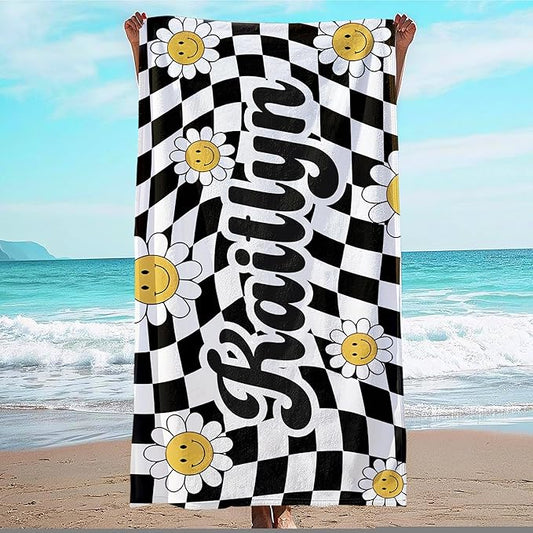 JML Personalized Beach Towel with Name, Custom Flower Beach Towel, Customized Microfiber Pool Towel, Quick Dry & Absorbent Swim Towel for Adult,Mother's Day, Birthday, Summer Holiday,Vacation-StrideForce Fitness