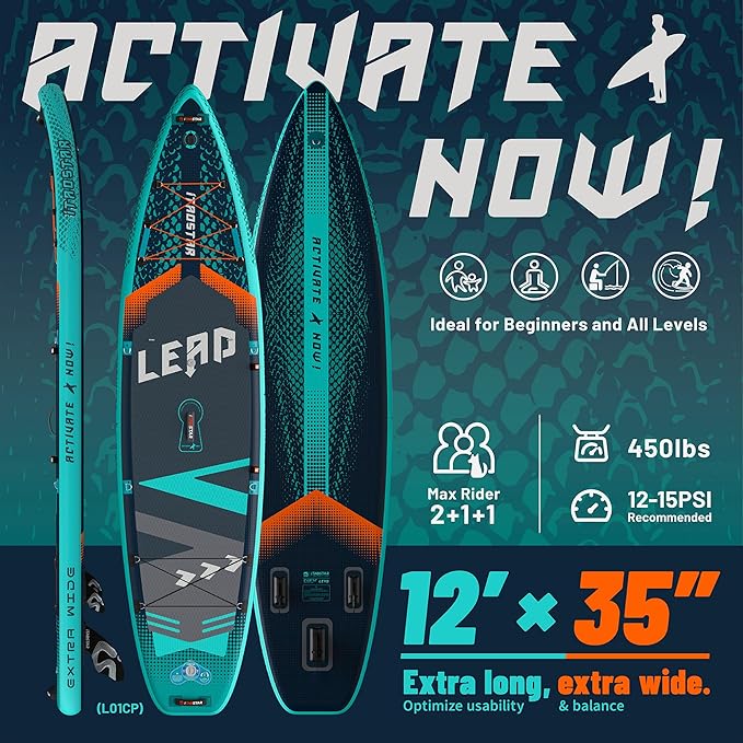 Lead 11‘ x 33" / 12’×35" Inflatable Stand Up Paddle Board - Premium SUP Board Kit - Ultra Stable Paddleboard for Adults & Youth - All Skill Levels - for Lakes, Oceans-StrideForce Fitness