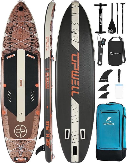 UPWELL 10'6"/11'/11'6" Inflatable Paddle Board, Stand Up Paddlboard for Youth & Adults, Stable Design, Premium SUP Accessories, Backpack, Leash, Hand Pump, Fins-StrideForce Fitness
