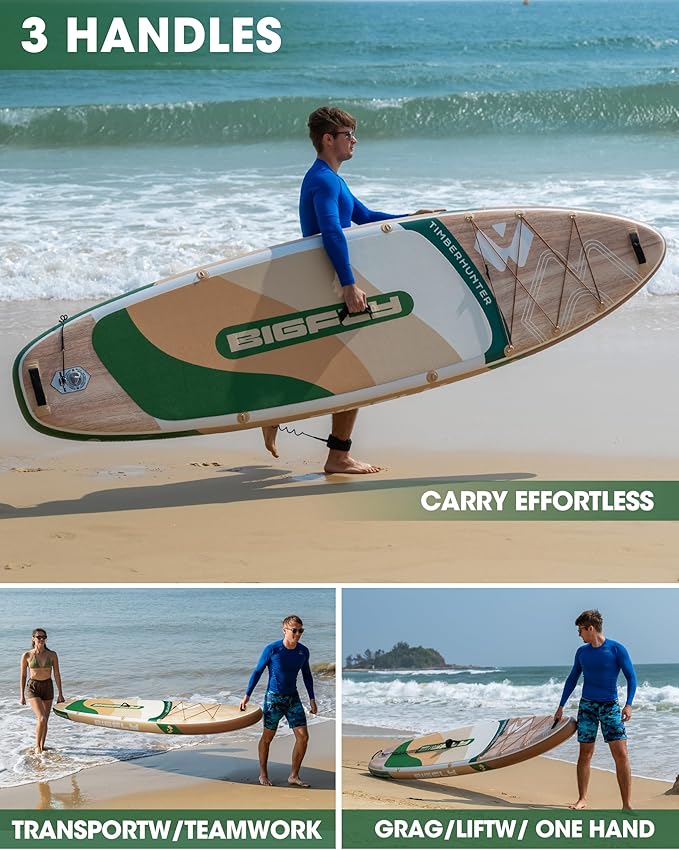 Bigfly Inflatable Stand Up Paddle Board 11’*34”*6”, Blow Up Paddle Board for Adults,with Detachable Fins, Pump, Floating Paddle, Safety Leash,Backpack-StrideForce Fitness