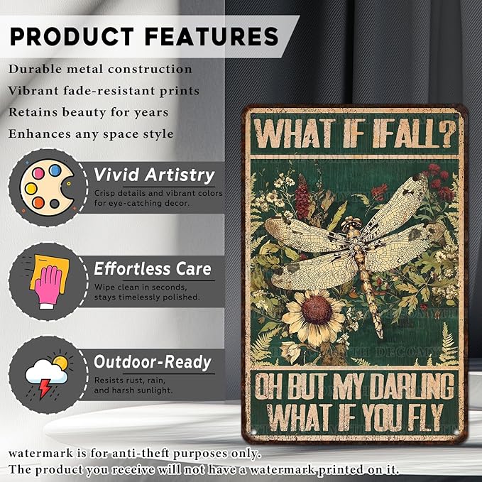 Dragonfly Vintage Tin Sign What If I Fall Metal Tin Sign for Home Bedroom 12 * 8inch-StrideForce Fitness