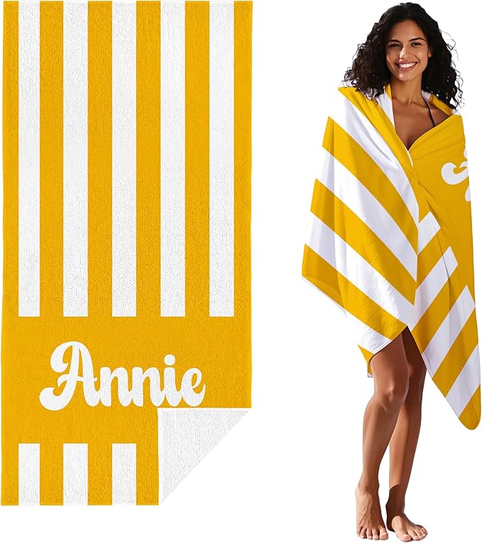 JML Personalized Beach Towel with Name, Custom Cabana Stripe Beach Towel, Customized Microfiber Pool Towel, Quick Dry & Absorbent Swim Towel for Adult,Mother's Day, Birthday, Summer Holiday,Vacation-StrideForce Fitness