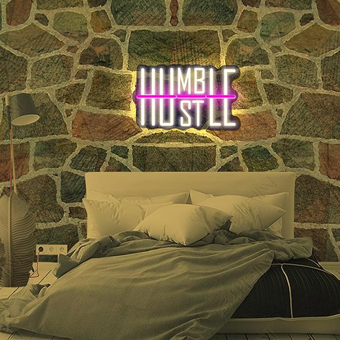 HUSTLE Neon Signs for Wall Decor USB Powered With Dimmable LED Neon Lights for Bedroom Man Cave Dorm Gym Room Office Room Humble Led Neon Light Sign for Party Decorations 5v (16.14 "X9.84")-StrideForce Fitness