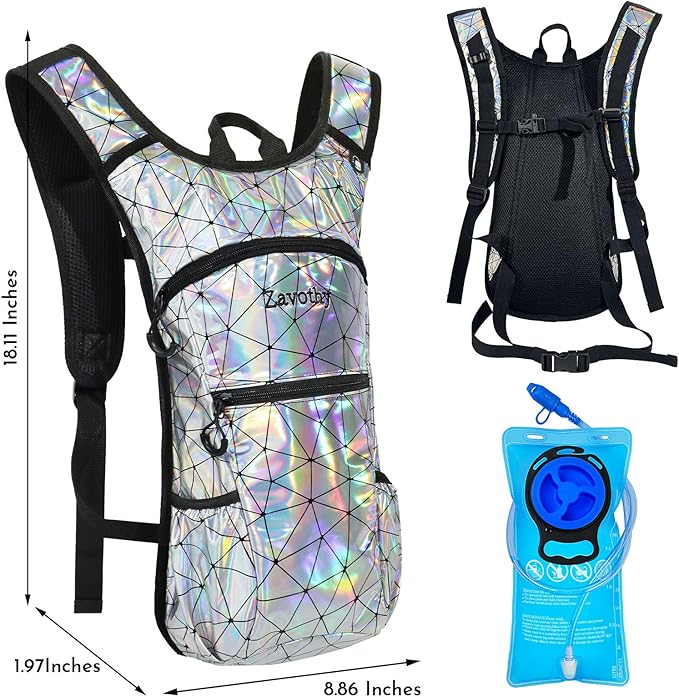 Reflective Hydration Backpack, Hydration Pack - Water Backpack with 2L/3L Hydration Bladder, Essential for Festivals - Rave Hydration Pack for Hiking, Running, Cycling, and Festivals-StrideForce Fitness