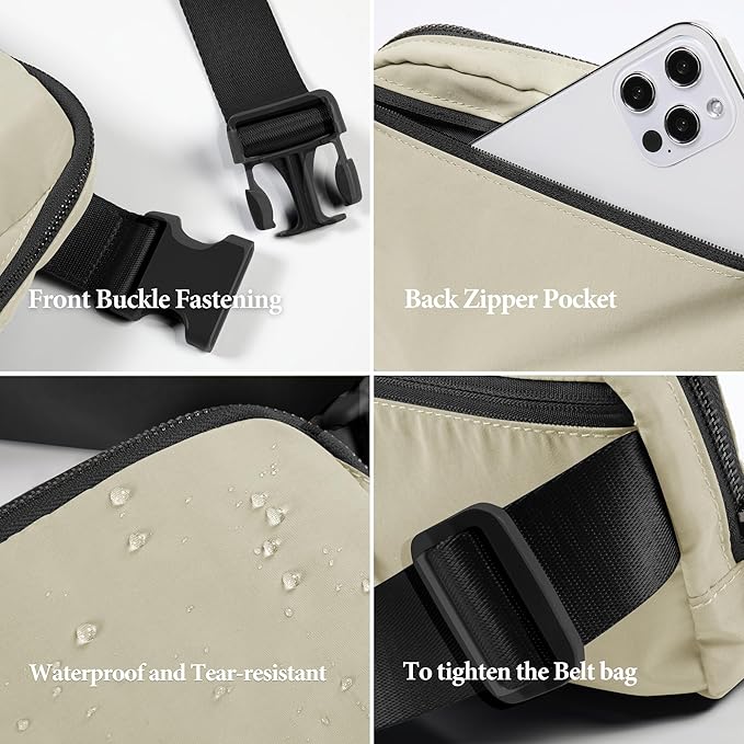 ODODOS Unisex Mini Belt Bag with Adjustable Strap Small Fanny Pack for Workout Running Traveling Hiking, Khaki-StrideForce Fitness