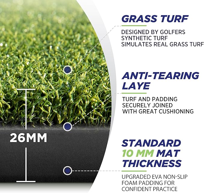 Golfguru Golf Mat, 5x4ft/5x5ft Dense Elite Golf Hitting Mats Practice with 10 Balls, 9 Tees, Heavy Duty Artificial Hitting Training Matt for Backyard Driving Chipping Indoor Outdoor Simulators-StrideForce Fitness