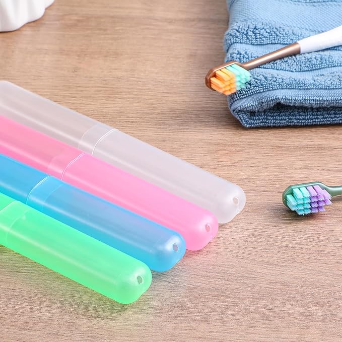 50 Pcs Plastic Travel Toothbrush Case Holder, 4 Colors Portable Breathable Toothpaste Cover Protector for Travel Camping Home School Business