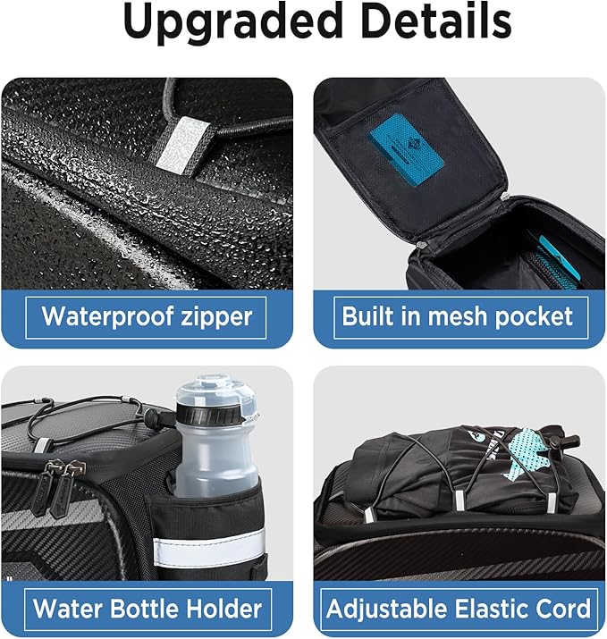 whale fall 10L Bike Rack Bag – Hard-Shell Waterproof Rear Trunk Pannier with Rain Cover, 4-Side Reflective Panels, Bike Accessories for Commuter, Road, Mountain, E-Bike-StrideForce Fitness