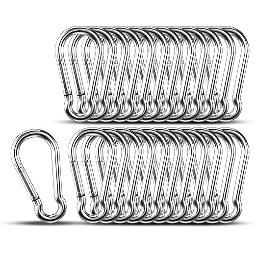Small Carabiner Clip Hooks, 25pcs 1.97 inch Carabiners Heavy Duty, 304 Stainless Steel Spring Snap Hook Fits Camping Hiking, Metal Clips for Rope Chain Keys Rings-StrideForce Fitness