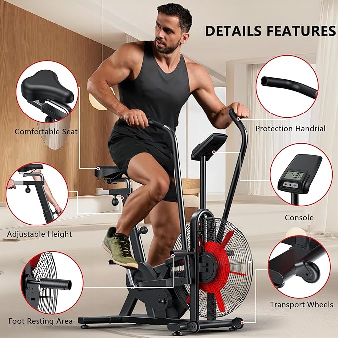 Air Bike, Wenoker Exercise Bike Air Resistance Stationary Bike for Home, Indoor Bike with Dual Action Handlebars, APP Connection Customizable Monitor-StrideForce Fitness