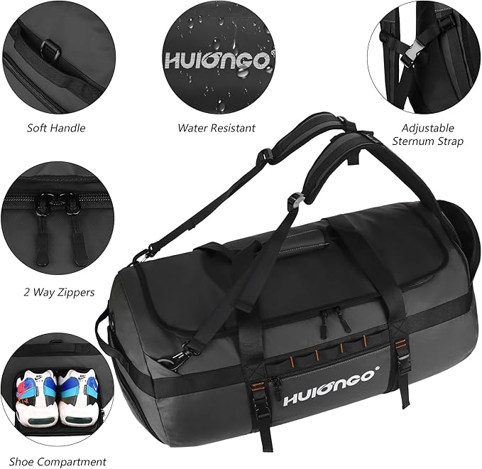 40L/60L/90L Large Waterproof Duffle Bag Backpack for Men, Mens Duffel Backpack Bags for Traveling, Heavy Duty (Black, 90l)-StrideForce Fitness
