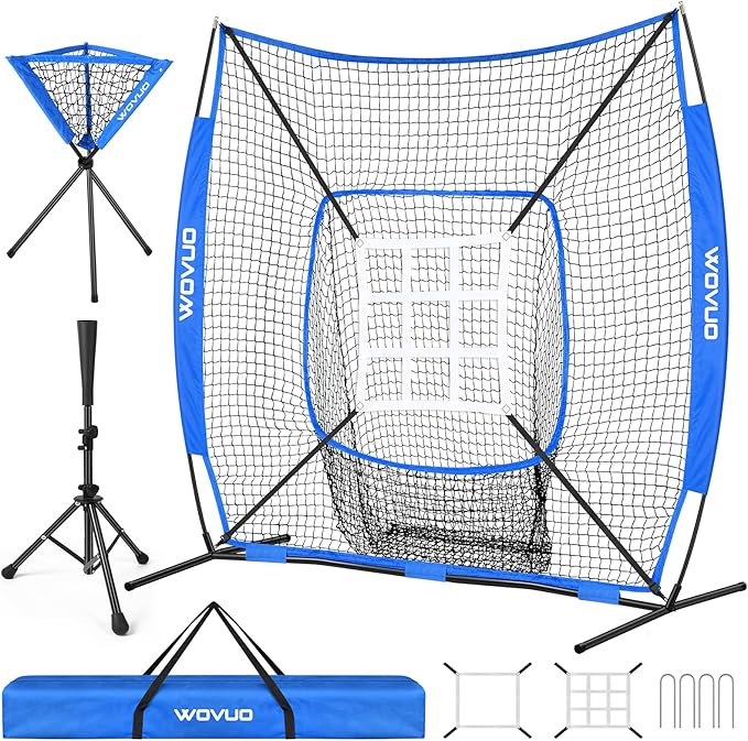7x7 ft Baseball Net for Batting Pitching Hitting, Softball Pitching Net with Strike Zone, Tee, Ball Caddy, Softball Batting Net Baseball Training Equipment for Kids Adult Youth Sport Practice-StrideForce Fitness