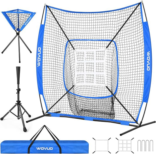 7x7 ft Baseball Net for Batting Pitching Hitting, Softball Pitching Net with Strike Zone, Tee, Ball Caddy, Softball Batting Net Baseball Training Equipment for Kids Adult Youth Sport Practice-StrideForce Fitness