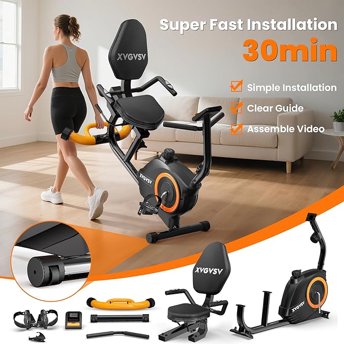 Recumbent Exercise Bike for Home Use, Quiet Recumbent Stationary Bikes for Adults & Seniors, 16-Level Resistance, Adjustable Seat, Supports 400LB, Pulse Sensors & LCD Display-StrideForce Fitness