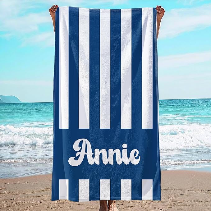 JML Personalized Beach Towel with Name, Custom Cabana Stripe Beach Towel, Customized Microfiber Pool Towel, Quick Dry & Absorbent Swim Towel for Adult,Mother's Day, Birthday, Summer Holiday,Vacation-StrideForce Fitness