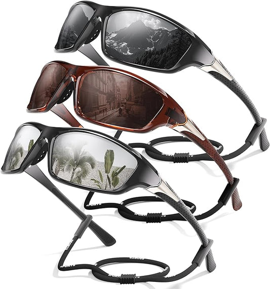 3 Pack Polarized Sports Sunglasses for Men, Mens Sunglasses Wrap Around UV400 Protection for Cycling Fishing Driving-StrideForce Fitness