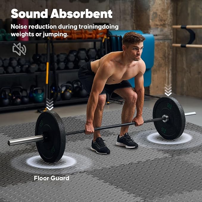 Home Gym Mat, Puzzle Exercise Mat, EVA Interlocking Foam Floor Tiles for Home Workout Equipment and Kids' Play Areas - Grey, 24 in x 24 in x ½ in - 12 Tiles (Grey, 12 Pack, 48 SQ FT)-StrideForce Fitness