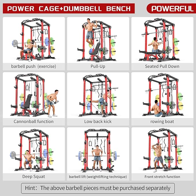 Power Cage Multi-Function Power Rack with Cable Crossover System,1800 LBS Capacity Squat Rack with Weight Bench,for Home Gym-StrideForce Fitness
