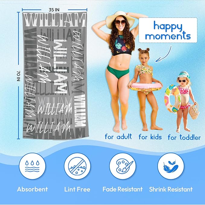 JML Personalized Beach Towel with Name, Custom Beach Towel with Name, Customized Microfiber Pool Towel, Quick Dry & Absorbent Swim Towel for Adult,Anniversary, Birthday, Summer Holiday,Vacation-StrideForce Fitness
