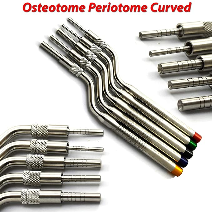 MEDSPO Professional Dental Instruments Osteotome Periotome Luxating Elevator Implant | Orthodontic PDL Teeth | Surgical Root Extraction Spreading (Osteotome Periotome Curved)