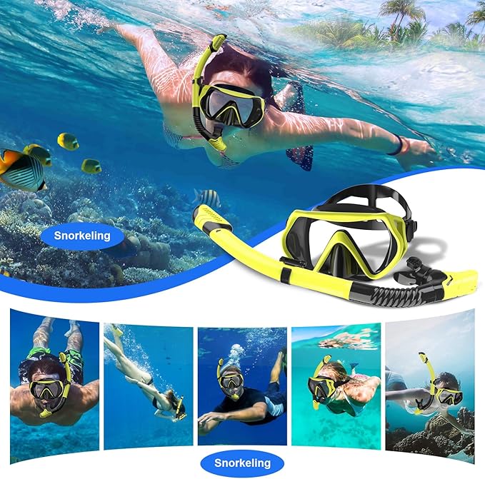 Snorkeling Gear, Dry Snorkel Set180° Panoramic Wide View,Anti-Fog Scuba Diving Mask, Professional Snorkeling Gear for Free Breathing, Swimming, Diving-StrideForce Fitness