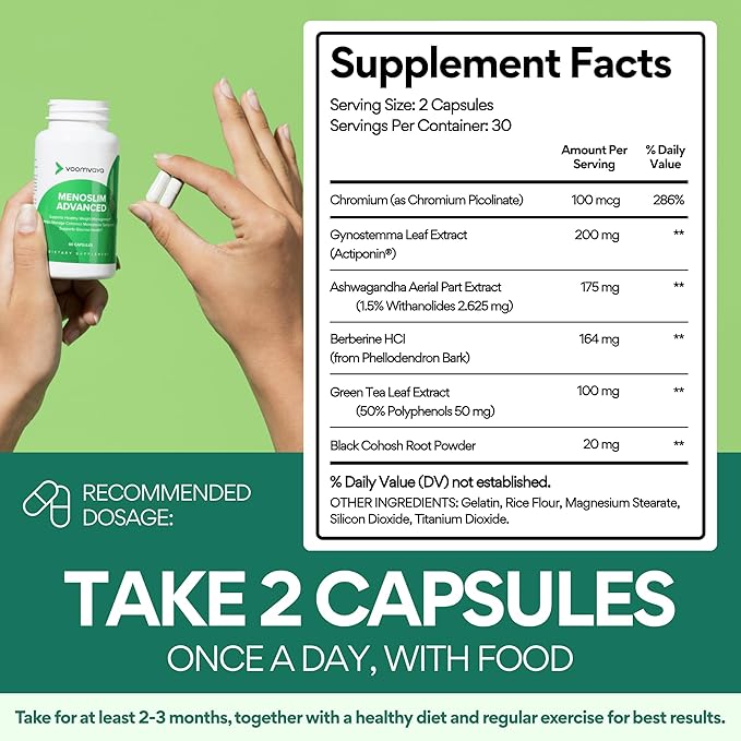 VoomVaya MenoSlim Advanced Menopause Weight Loss for Women - Menopause & Perimenopause Supplements for Women - Estrogen Supplement & Menopause Relief for Hot Flashes, Bloating, Energy - 60 Capsules-StrideForce Fitness