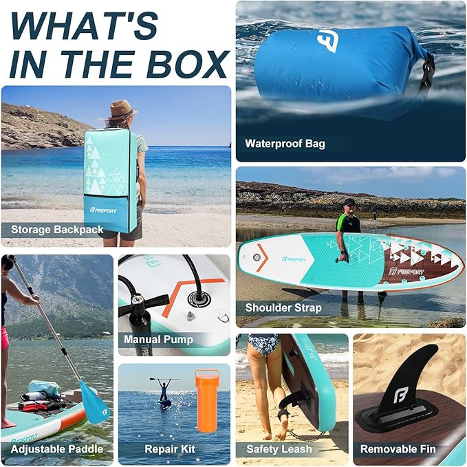 FBSPORT 11' Premium Stand Up Paddle Board, Yoga Board with Durable SUP Accessories & Carry Bag | Wide Stance, Surf Control, Non-Slip Deck, Leash, Paddle and Pump for Youth & Adult-StrideForce Fitness