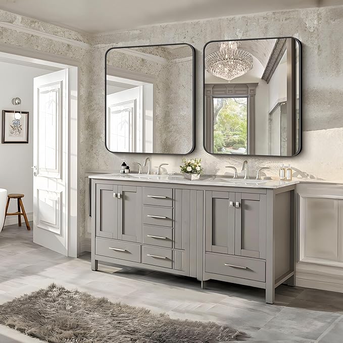 FORBATH Bathroom Mirror 30" x 36", Rectangle Black Bathroom Mirror with Black Aluminum Frame Rounded Corner, Wall Mounted Mirror for Bedroom Entryway Living Room-StrideForce Fitness