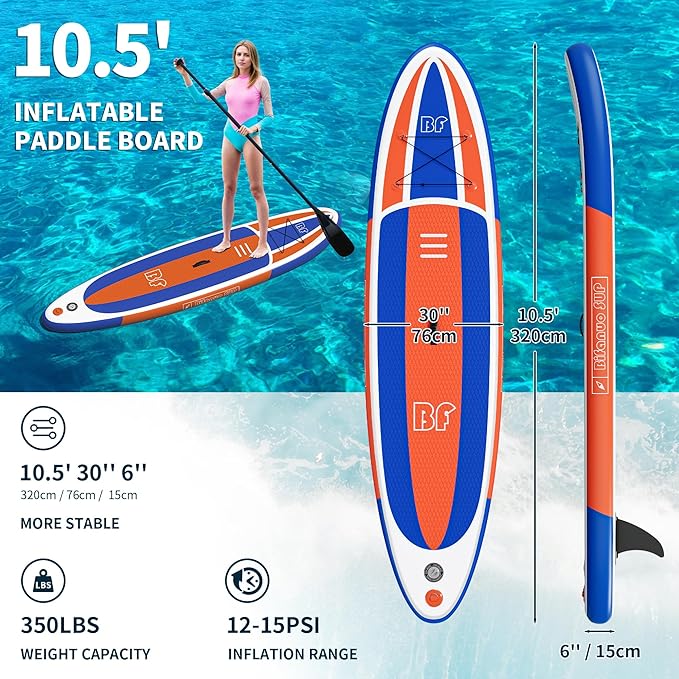 Inflatable Stand Up Paddle Board with SUP Accessories & Backpack. Paddle Boards for Adults. Non-Slip Deck, Wide Stance, Bottom Fin, Double Action Pump.-StrideForce Fitness
