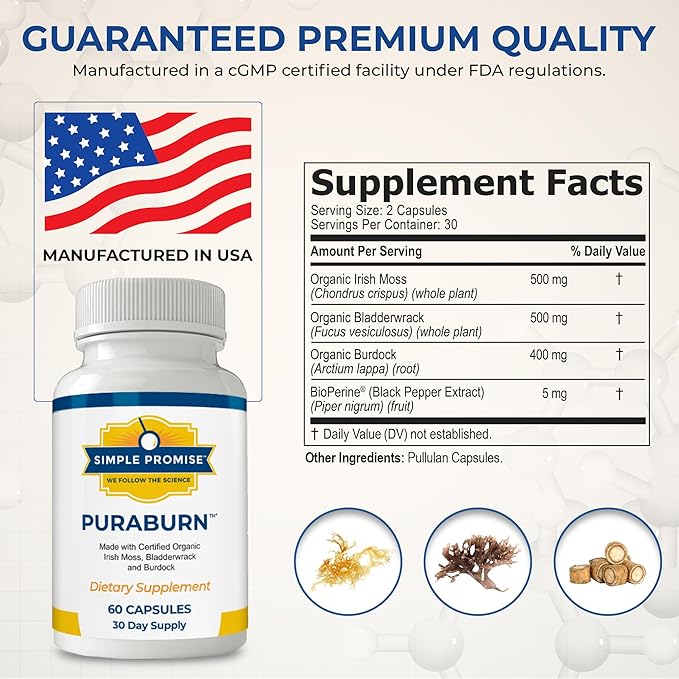 Simple Promise PuraBurn™ - Herbal Wellness Supplement with Organic Irish Sea Moss, Bladderwrack & Burdock Root - Supports Digestive Health & Nutrient Absorption - 60 Capsules-StrideForce Fitness