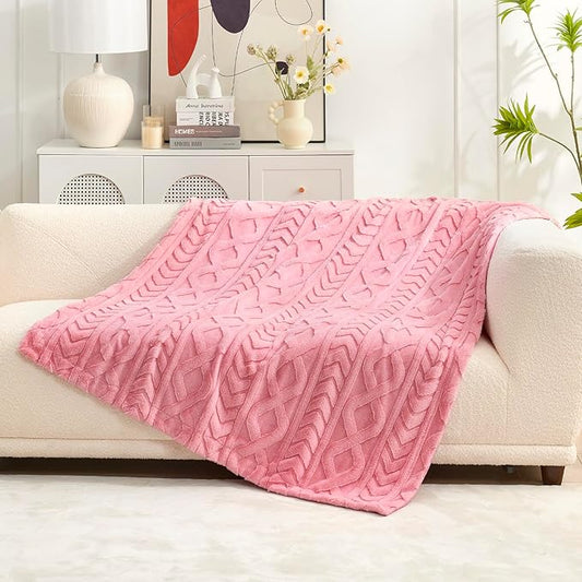 Cozy Bliss Faux Fur Throw Blanket for Couch, Jacquard Fuzzy Plush Soft Thick Winter Throw Blanket for Sofa Bed Living Room Bedroom, 50 * 60 Inches Hot Pink-StrideForce Fitness