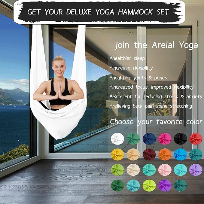 5.5 Yards Aerial Silks Yoga Swing Set - Aerial Yoga Hammock Kit Anti-Gravity Flying for Fitness, Low/Non Stretch Nylon Tricot Fabric Hardware Included for Dance-StrideForce Fitness