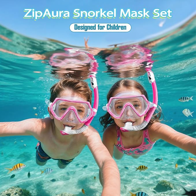 Snorkeling Gear for Kids, Kids Snorkel Set for Ages 3-14, Anti-Fog Diving Mask and Dry Top Snorkel Combo Set, Unisex Swimming Goggles-StrideForce Fitness