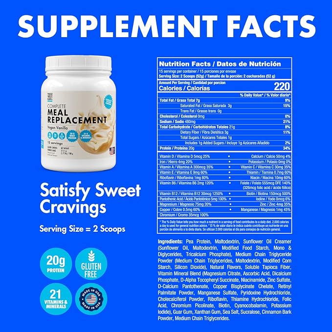 Yes You Can! Meal Replacement Shake - 20G Protein, 5G Fiber, 21 Vitamins & Minerals - Meal Replacement Protein Powder - Complete All-in-One Nutrition - 15 Servings (Vanilla) - 2 Pack-StrideForce Fitness