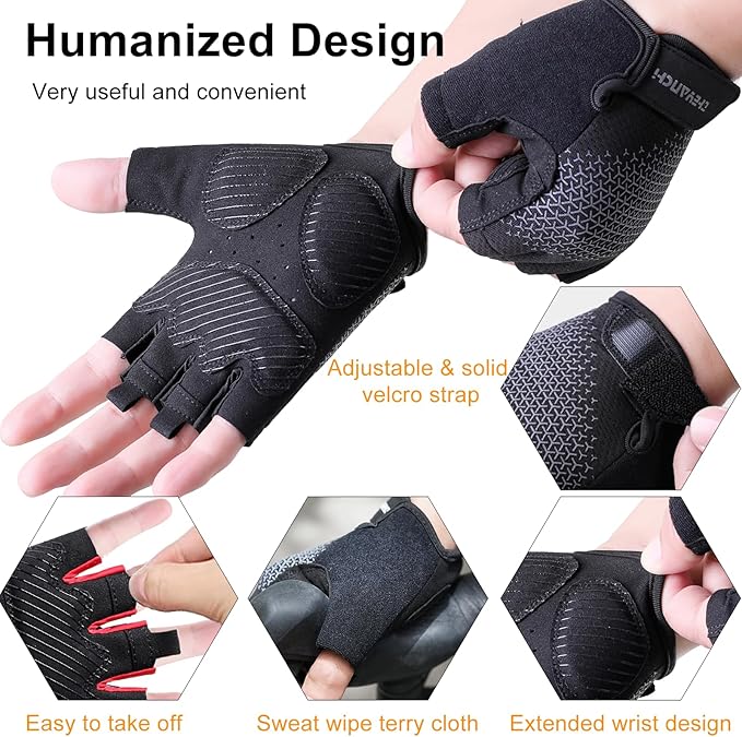 weiatas Cycling Gloves for Men Women Padded, Half Finger Road Mountain Bike Gloves, Shock-Absorbing Anti-Slip Breathable Sports Gloves for Bicycle Riding Motorcycle Rowing Gym-StrideForce Fitness