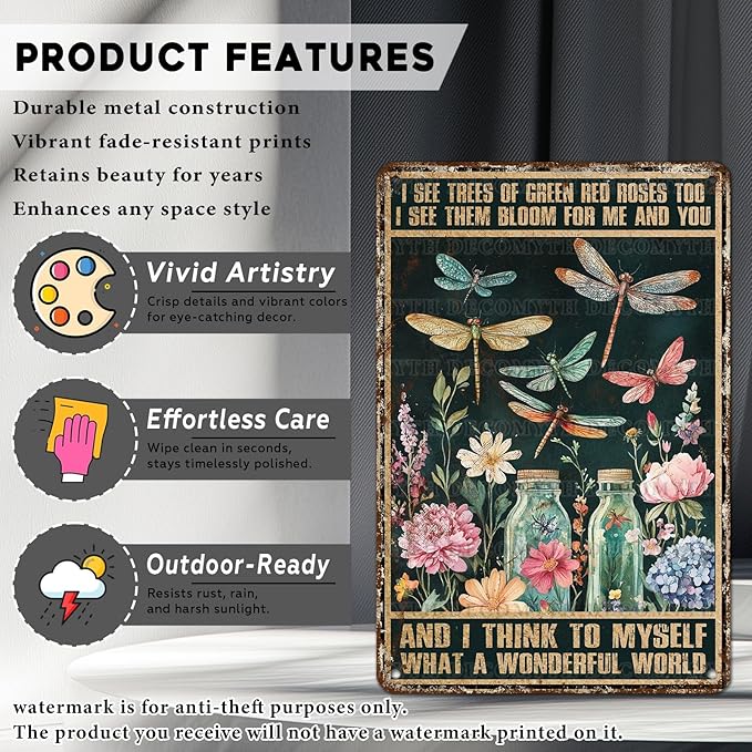 Dragonfly Decor And I Think To Myself What A Wonderful World Vintage Metal Tin Sign Decorative Plaque Poster 12 * 8inch-StrideForce Fitness