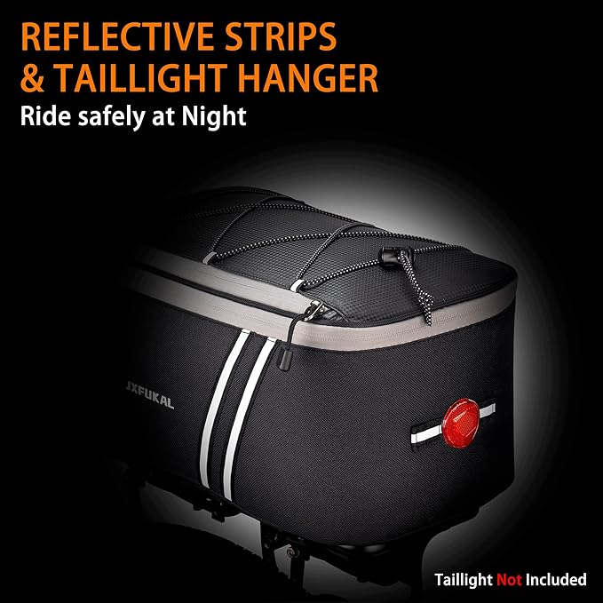 JXFUKAL Rear Bike Rack Bag with Rain Cover, 7L/9L/10L/12L Waterproof Bicycle Ebike Saddle Bag Cycling Pannier Trunk Carrier with Reflector & Adjustable Cord for Commuter Travel Outdoor-StrideForce Fitness