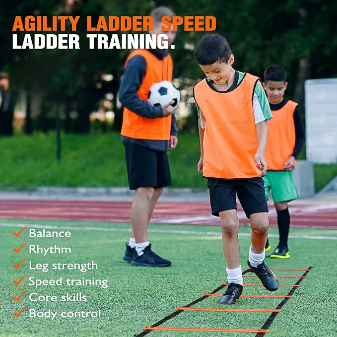 Soccer Training Equipment, Speed Agility Training Equipment for Kids Youth Adults, 20ft Agility Ladder, 4 Hurdles, Jump Rope, 12 Soccer Cones, Running Parachute, Football Training Equipment-StrideForce Fitness
