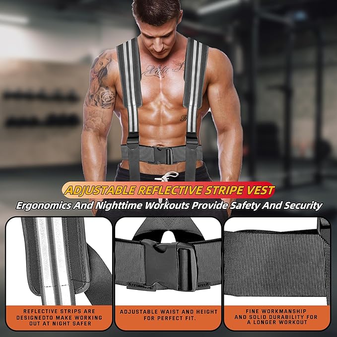 Weight Sled for Training, Heavy Duty 500 LBS Pull Push Sled for Outdoor, Indoor, Football, Durable Steel Weighted Sled, Compatible with 1" & 2" Weight Plate, Frame with Adjustable Reflective Stripe Vest-StrideForce Fitness