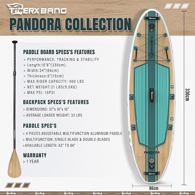 Paddle Board, 10.8' Stand Up Paddle Board with Premium Complete Inflatable SUP Accessories, Extra Wide Paddleboards for Adults & Kids-Pandora Collection-StrideForce Fitness