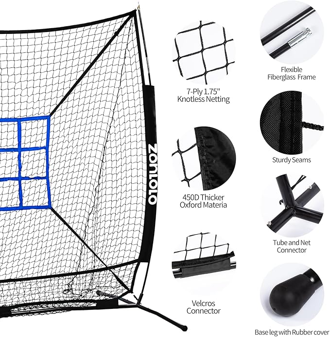 6 x 6 FT Baseball Net with 3 Diffferent Targets, Portable Practice Net for Batting，Hitting，Pitching and Throwing,Compact Package with Small Carrying Bag，Great for Kids-StrideForce Fitness