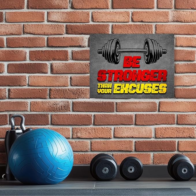 Gym Quotes Wall Art,Inspirational Workout Wall Decor,Be Stronger Than Your Excuses Canvas Wall Art for Home Gym Exercise Fitness Room-StrideForce Fitness