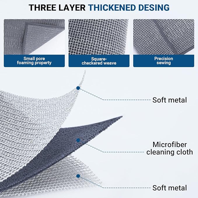 10 Pcs New Upgrade 3-Layer Non Scratch Wire Dishcloth,Wire Dishwashing Rag, Non-Scratch Wire Dishwashing Rags for Wet and Dry, Kitchen Cleaning Dish Rags for Cookware,Sinks, Dishes, Stove-StrideForce Fitness