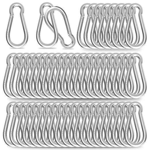 50PCS M5 Spring Snap Hook Carabiner, Heavy Duty Galvanized Steel Carabiner Clip, 200LBS Holding Capacity Spring Clips for Hammock Swing Outdoor Travel-StrideForce Fitness